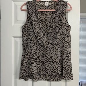 CAbi Beige and Black Animal Print two piece Blouse with high low hem